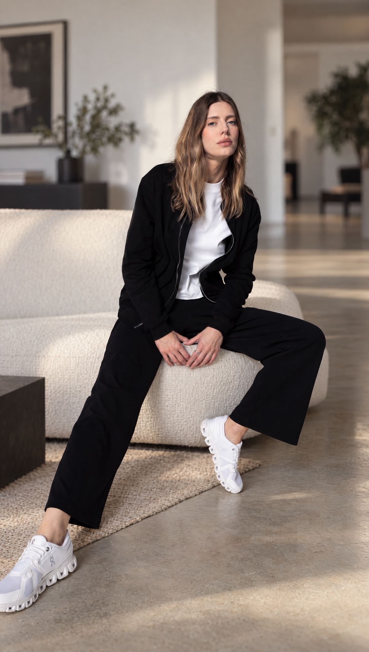 Model wearing Allwear Organic Trousers